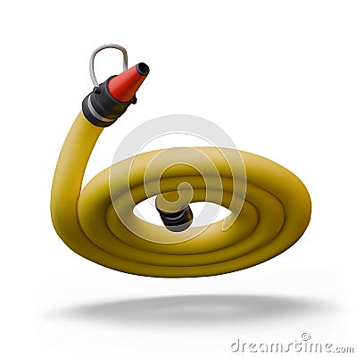 Rolled yellow fire hose. Detailed model with fasteners and nozzle Vector Illustration