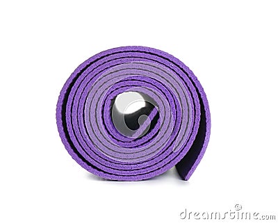 Rolled yoga mat on white background Stock Photo