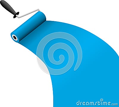 Roller brush with blue paint Vector Illustration