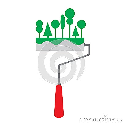 Roller brush green color diversity trees for ecology vector Vector Illustration