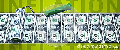 Roller brush makes bank notes. Business concept. 3d illustration Cartoon Illustration