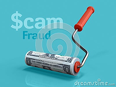 Roller brush makes bank notes. Business concept. 3d illustration Cartoon Illustration