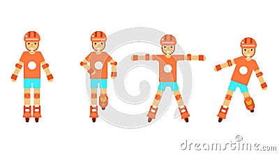 Roller character poses icons set on white background flat design template vector illustration Vector Illustration