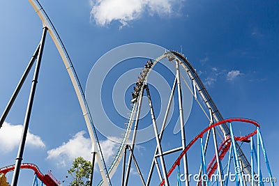 Roller Coaster in Amusement Entartainment Theme Park Stock Photo