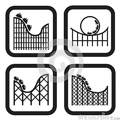 Roller coaster icon in four variations Vector Illustration