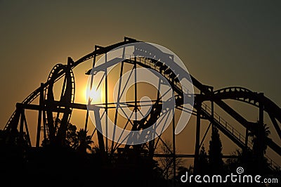 Roller coaster ride silhouette Stock Photo