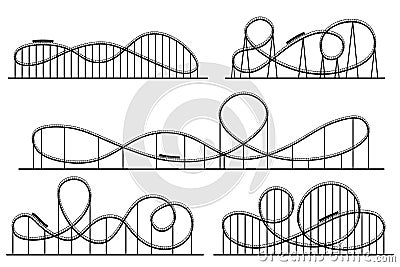 Roller coaster silhouette. Amusement park atractions, switchback attraction and rollercoaster vector silhouettes set Vector Illustration