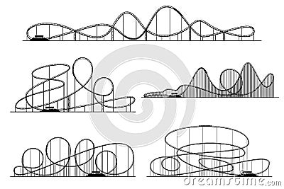 Roller coaster vector silhouettes. Rollercoaster or amusement park rollers isolated Vector Illustration