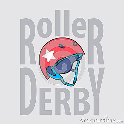 Roller derby helmet typography, t-shirt graphics Vector Illustration