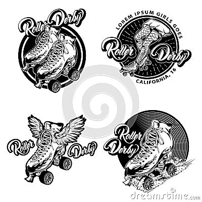 Roller Derby Monochrome Emblems Vector Illustration