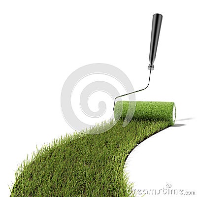 Roller draws the green grass road Stock Photo