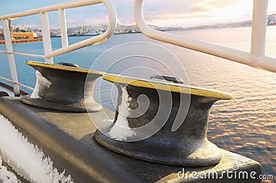 Roller Fairlead Used for Mooring Rope Guide Designed to change the direction of the mooring line Stock Photo