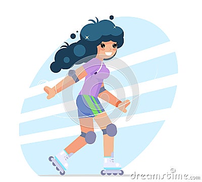 Roller girl cute flat design character vector illustration Vector Illustration