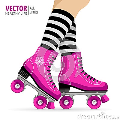 Roller girl. Quad skates classic. Roller skates. Sport background. Vector illustration. Vector Illustration