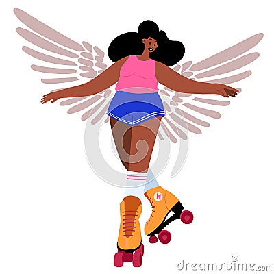 Roller girl with wings Vector Illustration