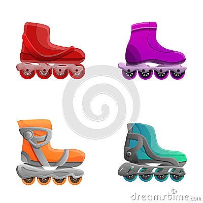 Roller shoes icons set cartoon vector. Colored roller skate shoes Vector Illustration