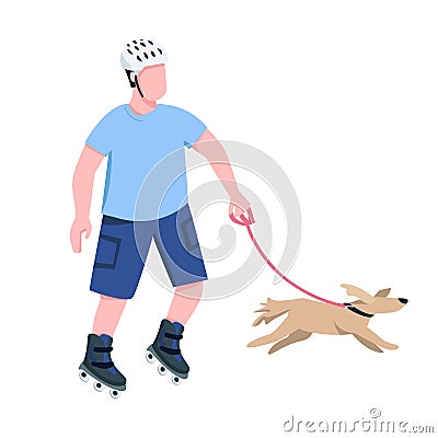 Roller skater with dog flat color vector faceless character Vector Illustration