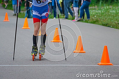 Roller skater at the finish line Editorial Stock Photo