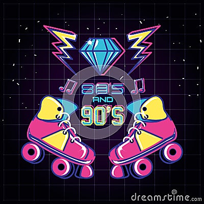 Roller skates of eighties and nineties retro Vector Illustration