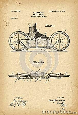 1901 Roller-skates Patent history invention Stock Photo