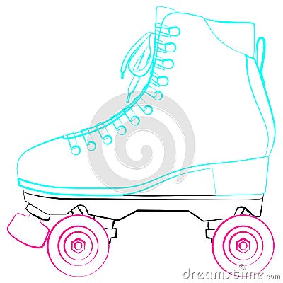 Roller skates shoes derby, Boots retro old school sport. Contour lines drawn, drawing Stock Photo