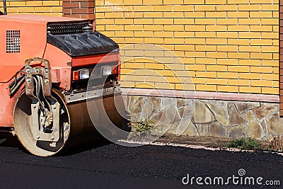 Roller is smooth asphalt Stock Photo