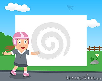 Rollerblade Girl in the Park Horizontal Frame Vector Illustration