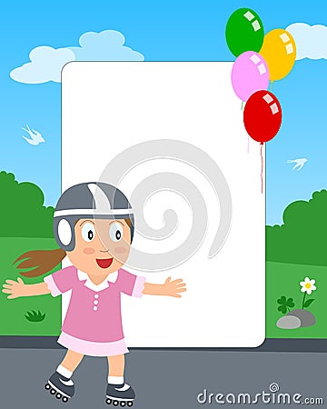 Rollerblade Girl Photo Frame Vector Illustration