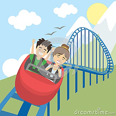 Rollercoaster in amusement park. Vector Illustration