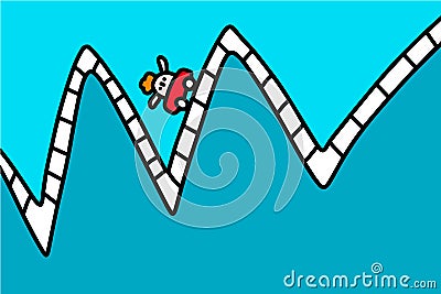 Rollercoaster hand drawn vector illustration in cartoon comic style man climbing on high hill metaphore business stocks Vector Illustration