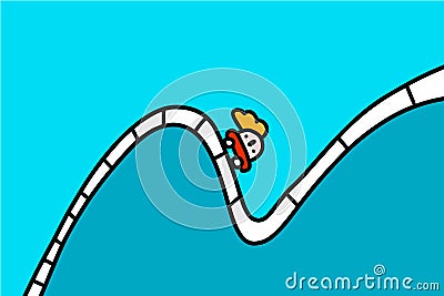 Rollercoaster hand drawn vector illustration in cartoon comic style man driving down after climbing up business Vector Illustration