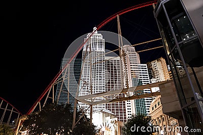 Rollercoaster at New York, New York hotel in Las Vegas at night Editorial Stock Photo