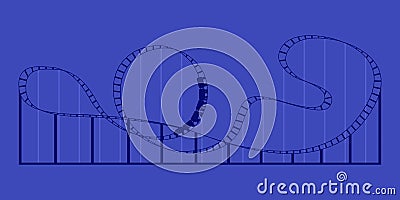 Rollercoaster silhouette on blue background Vector Illustration