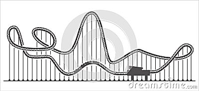 Rollercoaster silhouette. Ride track in amusement park. Scary attraction. Vector outline illustration Vector Illustration