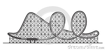 Rollercoaster silhouette. Ride track in amusement park. Scary attraction. Vector outline illustration Vector Illustration