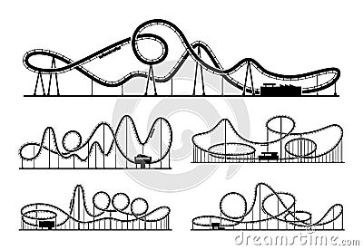 Rollercoaster vector silhouettes isolate on white background. Amusement park illustration Vector Illustration