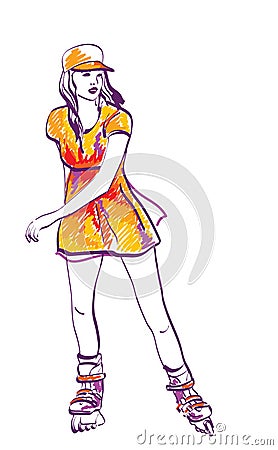 Rollerskating teenage girl Vector Illustration