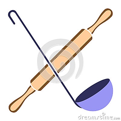 Rollin pin and ladle crossed isolated Vector Illustration