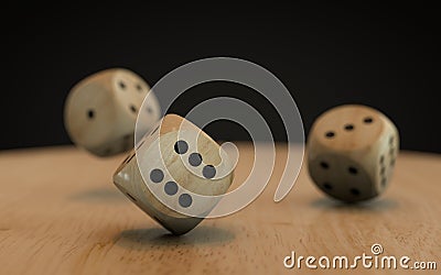 Rolling down three dice Stock Photo