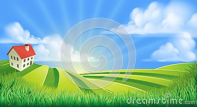 Rolling Hills fields farm Vector Illustration