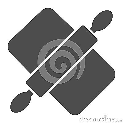 Rolling pin and board solid icon, Cooking concept, Dough making tools sign on white background, Cutting board and bread Vector Illustration