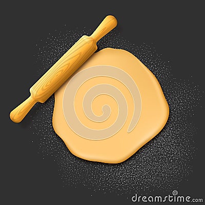 Rolling pin and dough vector culinary illustration Vector Illustration