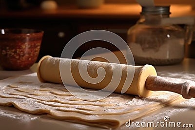 rolling pin flattening pasta dough for Stock Photo
