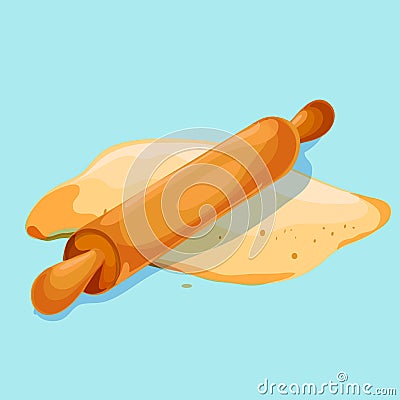 Rolling pin rolling out dough vector icon. Icon is ready for print in any size. Vector Illustration