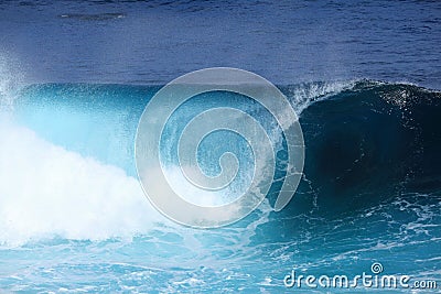 Thundering sea wave rolling, turquoise blue water Stock Photo
