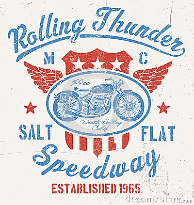 Rolling Thunder Vintage Motorcycle Graphic Vector Illustration