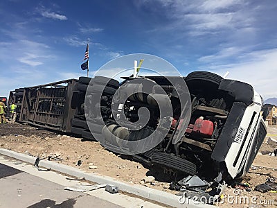 Rollover of car hauler semi Editorial Stock Photo