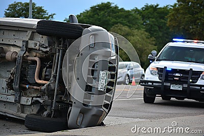 Totalled SUV in Rollover Wreck Editorial Stock Photo