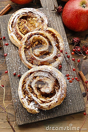Rolls with apple and cinnamon Stock Photo