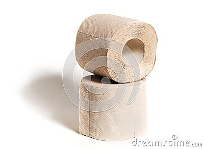 Rolls of beige toilet paper isolated Stock Photo